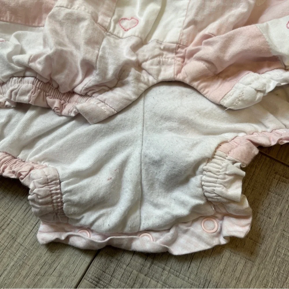 Janie and Jack Pink Patchwork Heart Romper - Fully Lined 6-12M Summer Outfit